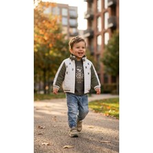 Tace Kids Tace Kıds Erkek Bebek 3'lü Takım Yelekli Sweatshirt ve Kot Pantolonlu Spor Kombin (9-24 Ay)