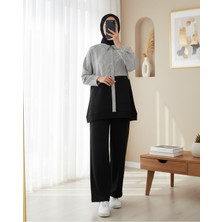 Modamorfo Üstü Çizgili Gömlek Detaylı Takım -Siyah