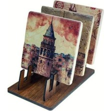 SÜS Dekoratif 6 Lı Ahşap Bardak Altlık Standı -Bardak Altlığı Standı