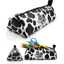 SÜS Kalem Kutusu Inek Desenli Ayakkabı Detaylı Üçgen Kalemkutu Vegan Deri Kalemlik - Siyah