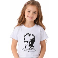 My Kids Erkek Çocuk / Kız Çocuk Önü Atatürk Arkası Atatürk İmzalı Kısa Kol Beyaz Renk Tişört