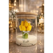 Mum Sihirliay Bambu Kapaklı Cam Kavanozda Sarı Lale