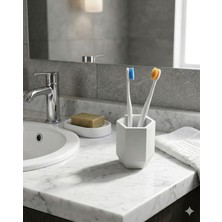 Odamdan Modern Altıgen Diş Fırçalık ve Banyo Düzenleyici (Tok ve Kalın Tasarım) - Beyaz