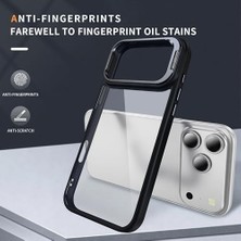 SÜS 17/17 Air / 17 Pro / 17 Pro Max Metal Lens Koruma Standlı Şeffaf Telefon Kılıfı + Lens Koruyucu – Darbe Emici, Şok Dayanıklı, Kaymaz Tpu + Akrilik Kapak (Siyah, 17 Pro)