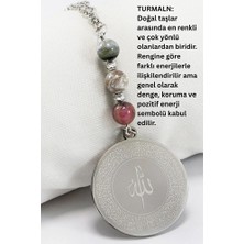 Biuti Turmalin Doğal Taşı Gri 316L Paslanmaz Çelik Ayetel Kürsi Felak Nas Ihlas Araba Dikiz Ayna Süsü