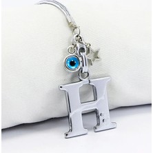 Biuti Metal Nazar Boncuğu Yıldız H Harfli Dikiz Ayna Süsü, Elastik Ipli Hediyelik Yeni Araba Hediyesi