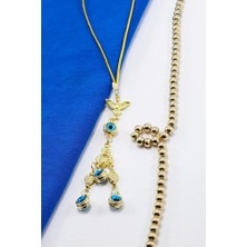 Biuti Anka Kuşu Çoklu Nazar Boncuğu Araba Dikiz Ayna Süsü, Gold Renkli Yeni Araba Hediyesi