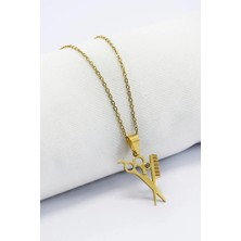 Biuti Paslanmaz Çelik Gold Renkli Makas Tarak Kolye, Hediyelik Kolye 60 cm