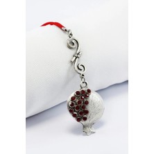 Biuti Koyu Kırmızı Parlak Taşlı Metal Nar Araba Dikiz Ayna Süsü, Mat Gümüş Renkli Lüks Araç Süsü