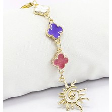 Biuti Mor Pembe Beyaz Yonca Metal Güneş Araba Dikiz Ayna Süsü Gümüş Renkli