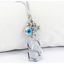 Biuti Metal Nazar Boncuğu Yıldız Ş Harfli Dikiz Ayna Süsü, Elastik Ipli Hediyelik Yeni Araba Hediyesi