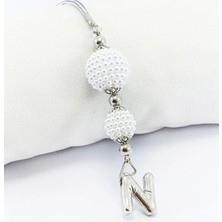 Biuti Incili Harfli Dikiz Ayna Süsü N Harfi, Gümüş Renkli Hediyelik Yeni Araba Hediyesi