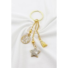 Biuti Gold Renkli Sedefli Yıldız Salkım Kabuklu Anahtarlık, Hediyelik Çanta Süsü