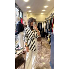 Ayça Güney Oversize Çizgili Poplin Gömlek - Siyah Beyaz