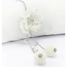 Biuti Gelin Arabası Dikiz Ayna Süsü Inci Püsküllü Gül, Necef Taşlı Lüks Gelin Süsü