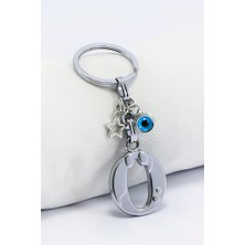 Biuti Gümüş Renkli Yıldızlı Nazar Boncuklu Metal Ö Harfi Anahtarlık / Harfli Çanta Süsü