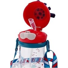 SÜS 320ML Pipetli Eğlenceli Desenli Akıllı Pipet Toplu Askılı Tritan Su Matarası (Kırmızı)