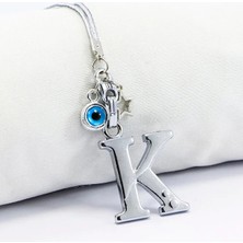 Biuti Metal Nazar Boncuğu Yıldız K Harfli Dikiz Ayna Süsü, Elastik Ipli Hediyelik Yeni Araba Hediyesi