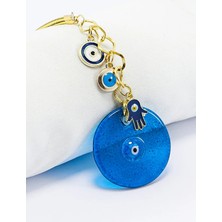 Biuti Turkuaz Füzyon Cam Nazar Boncuklu Araba Dikiz Ayna Süsü, El Yapımı Hediyelik