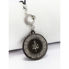 Biuti Parlak Zirkon Ay Yıldızlı Siyah Ayetel Kürsi Allah Lafzı Nazar Ayeti Çelik Araba Ayna Süsü