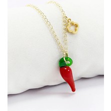 Biuti El Yapımı Cam Kırmızı Biber Araba Dikiz Ayna Süsü, Ayarlanabilir Zincirli Metal Yoncalı