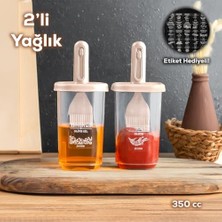 SÜS 0520 2'li Etiketli Silikon Fırçalı Yağlık - Sosluk-Yağdanlık Erzak Saklama Kabı 350CC - Cappuccino