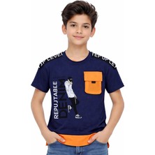 Barkod Kids Erkek Çocuk Reputable Yazı Desenli Cepli Omuzları Yazılı Desenli Lacivert Renk Tişört