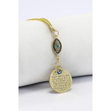 Biuti Elips Zirkon Nazar Boncuğu Araba Dikiz Ayna Süsü Küçük Metal Ayetel Kürsi, Araba Hediyesi