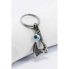 Biuti Erkek Anahtarlığı Çift Taraflı Cam Nazar Boncuğu Metal Balta Anahtarlık, Erkek Hediyesi