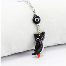 Biuti El Yapımı Murano Cam Siyah Baykuş Araba Dikiz Ayna Süsü, Siyah Beyaz Cam Nazar Boncuklu