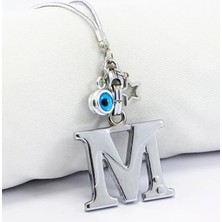 Biuti Metal Nazar Boncuğu Yıldız M Harfli Dikiz Ayna Süsü, Elastik Ipli Hediyelik Yeni Araba Hediyesi