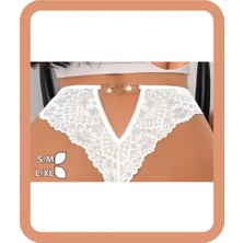 Zarvia Dantelli Kalp Detaylı Şık Desenli Brazilian Stil Tanga Beyaz