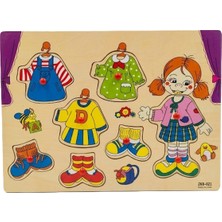 Direkstoktan Kız Elbise Giydirme Ahşap Tutmalı Eğitici Puzzle Yapboz / Wooden Toys Peg Puzzle