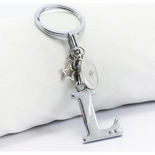 Biuti Gümüş Renk Gözlü Metal L Harfi Anahtarlık, Metal Yıldızlı Küçük Çanta Süsü