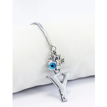 Biuti Metal Nazar Boncuğu Yıldız Y Harfli Dikiz Ayna Süsü, Elastik Ipli Hediyelik Yeni Araba Hediyesi