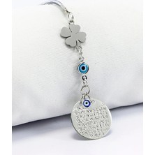 Biuti Çelik Yonca Cam Nazar Boncuklu Metal Araba Dikiz Ayna Süsü, Elastik Ipli