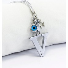 Biuti Metal Nazar Boncuğu Yıldız V Harfli Dikiz Ayna Süsü, Elastik Ipli Hediyelik Yeni Araba Hediyesi