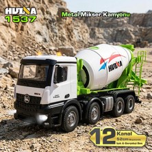 Huina Huına 1537 1/14 12CH Profesyonel Rc Uzaktan Kumandalı Iş Makinesi Metal Beton Mikser Çimento Kamyonu Inşaat Aracı Mixer Truck - Sesli ve Işıklı