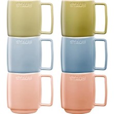 SÜS Seramik Kupa Seti, 350 Ml, Makaron Renkli, 6 Parça, Mikrodalga ve Bulaşık Makinesi Uyumlu