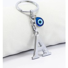 Biuti Gümüş Renkli Metal A Harfi Anahtarlık, El Yapımı Mine Nazar Boncuğu