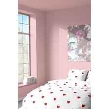 SÜS Tekstil Pamuklu Tek Kişilik Nevresim Seti | Nevresim ve Yastık Kılıfı | Çarşafsız Kırmızı Kalpli