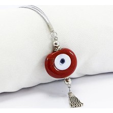 Biuti Kırmızı Nazar Boncuğu Araba Dikiz Ayna Süsü, El Yapımı Cam Danagözü Püsküllü