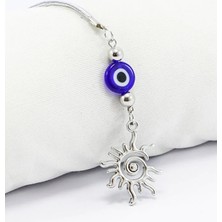 Biuti Yassı Cam Nazar Boncuklu Metal Güneş Araba Dikiz Ayna Süsü Gümüş Renkli