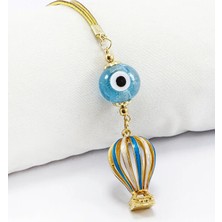 Biuti Altın Kaplama Uçan Balon Mavi Cam Nazar Boncuğu Dikiz Ayna Süsü, Tarz Yeni Araba Hediyesi
