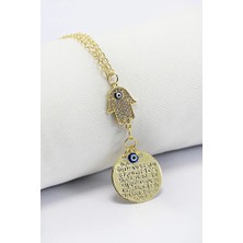 Biuti Hamse Eli Zirkon Nazar Boncuğu Araba Dikiz Ayna Süsü Küçük Metal Gold Renkli Ayetel Kürsi