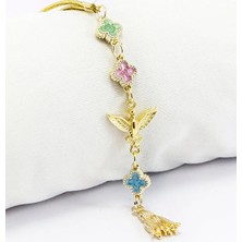 Biuti Mavi Pembe Yeşil Yonca Metal Anka Kuşu Araba Dikiz Ayna Süsü Gold Renkli, Elastik Ipli