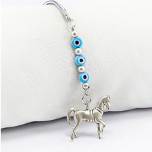 Ennea Art Turkuaz Cam Yassı Nazar Boncuklu Küçük Metal At Araba Dikiz Ayna Süsü