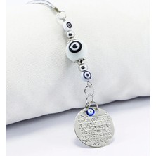 Biuti Siyah Beyaz Nazar Boncuklu Küçük Metal Ayetel Kürsi Araba Dikiz Ayna Süsü