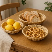 SÜS 3'lü Hasır Dekoratif Tepsi Seti | Çok Amaçlı Sunum & Düzenleyici | Mutfak, Salon, Bahçe | El Yapımı Su Sümbülü Dokuma | 3 Boy (27CM-5CM, 31CM-6CM, 35CM-7CM)