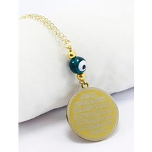 Biuti Zümrüt Yeşili Cam Nazar Boncuğu Çelik Aye'tel Kürsi Nazar Ayeti Zincirli Araba Dikiz Ayna Süsü